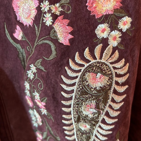 Brandon Thomas Maroon Suede Leather Embroidered Blazer Sz L - Picture 3 of 12
